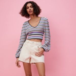 Zara cropped knit crochet sweater multicolored